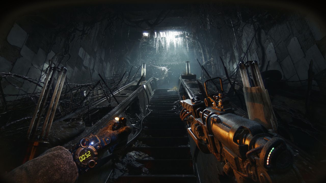 In Metro 2039, The Stranger heads through a rundown Metro tunnel