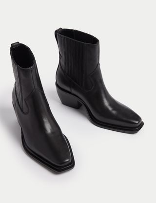 Leather Cowboy Block Heel Boots