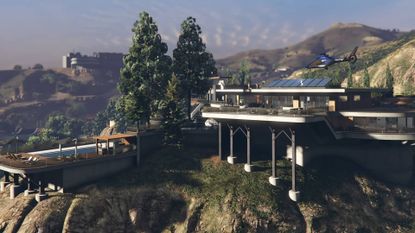 GTA Online A Safehouse in the Hills trailer screenshot shows a mansion.