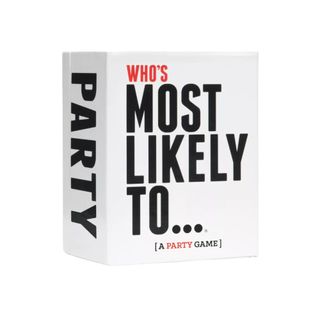 Who's Most Likely To card game in white and black box