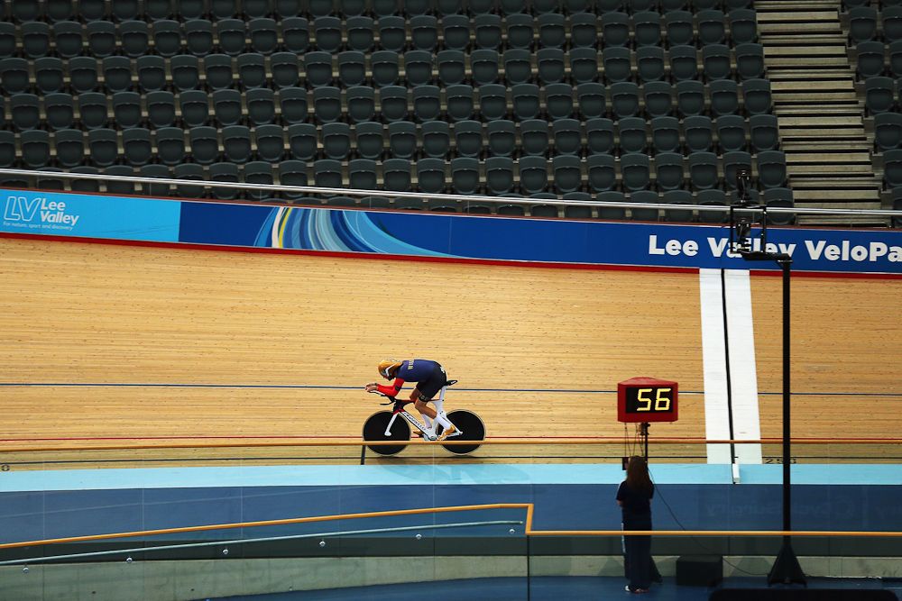 Bradley Wiggins of Great Britain trains at the Lee Valley Velopark ahead of his UCI Hour Record attempt.