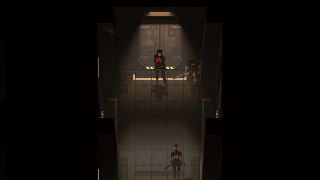 An android with a pistol stands behind something monstrous in a hallway from Signalis, one of the best cyberpunk games