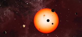 An artist's illustration of the extrasolar planets discovered around the star Kepler 11 by NASA's Kepler Space Telescope.