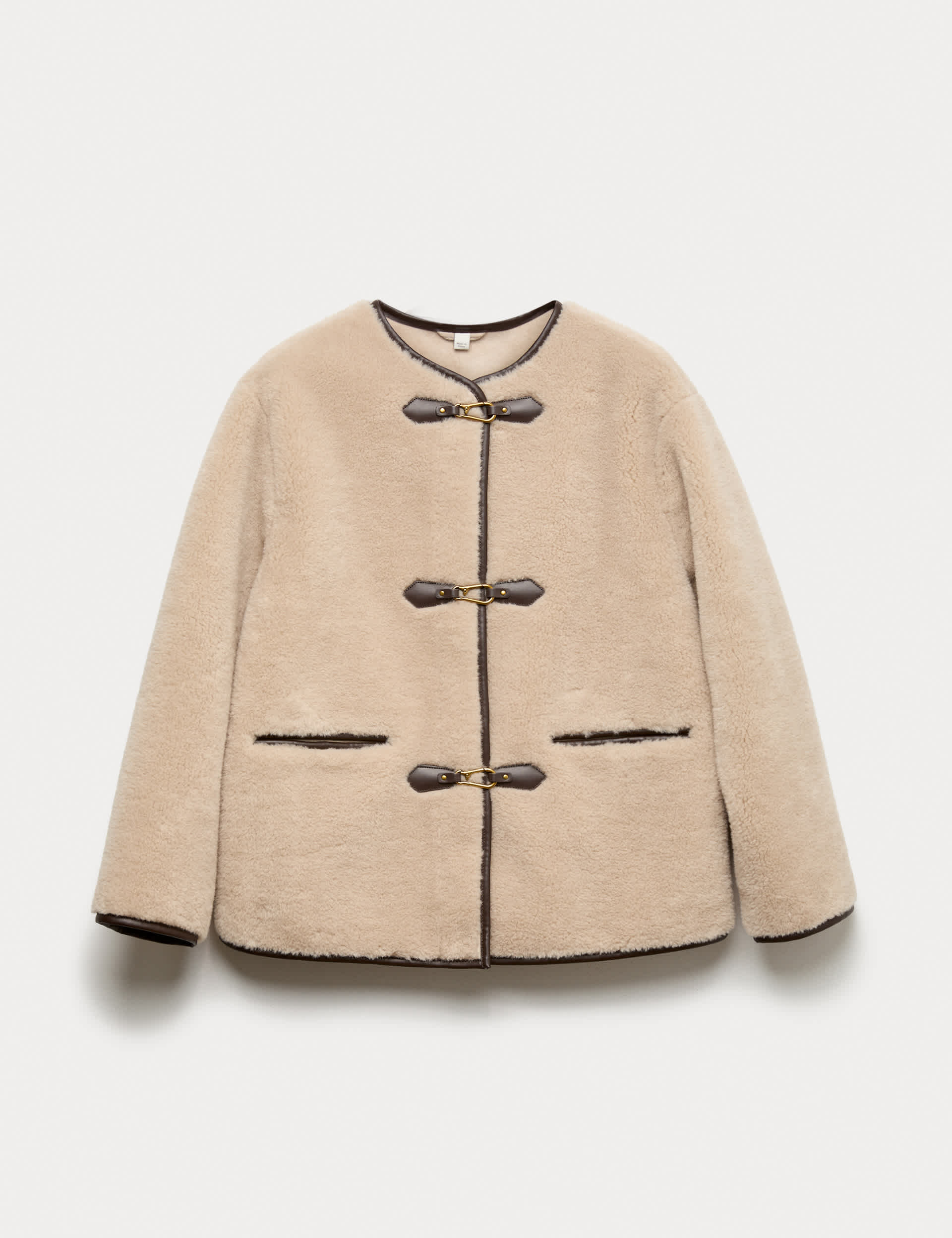 Faux Fur Buckle Trim Coat