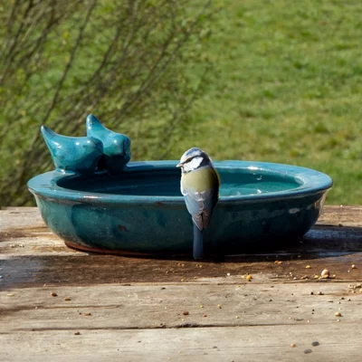 Bird Bath Ceramic Round (petrol Blue)