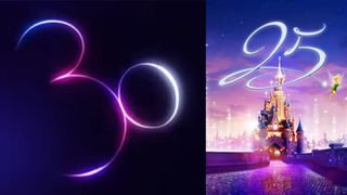 A comparison between the 30th and 25th anniversary logos for Disneyland Paris.