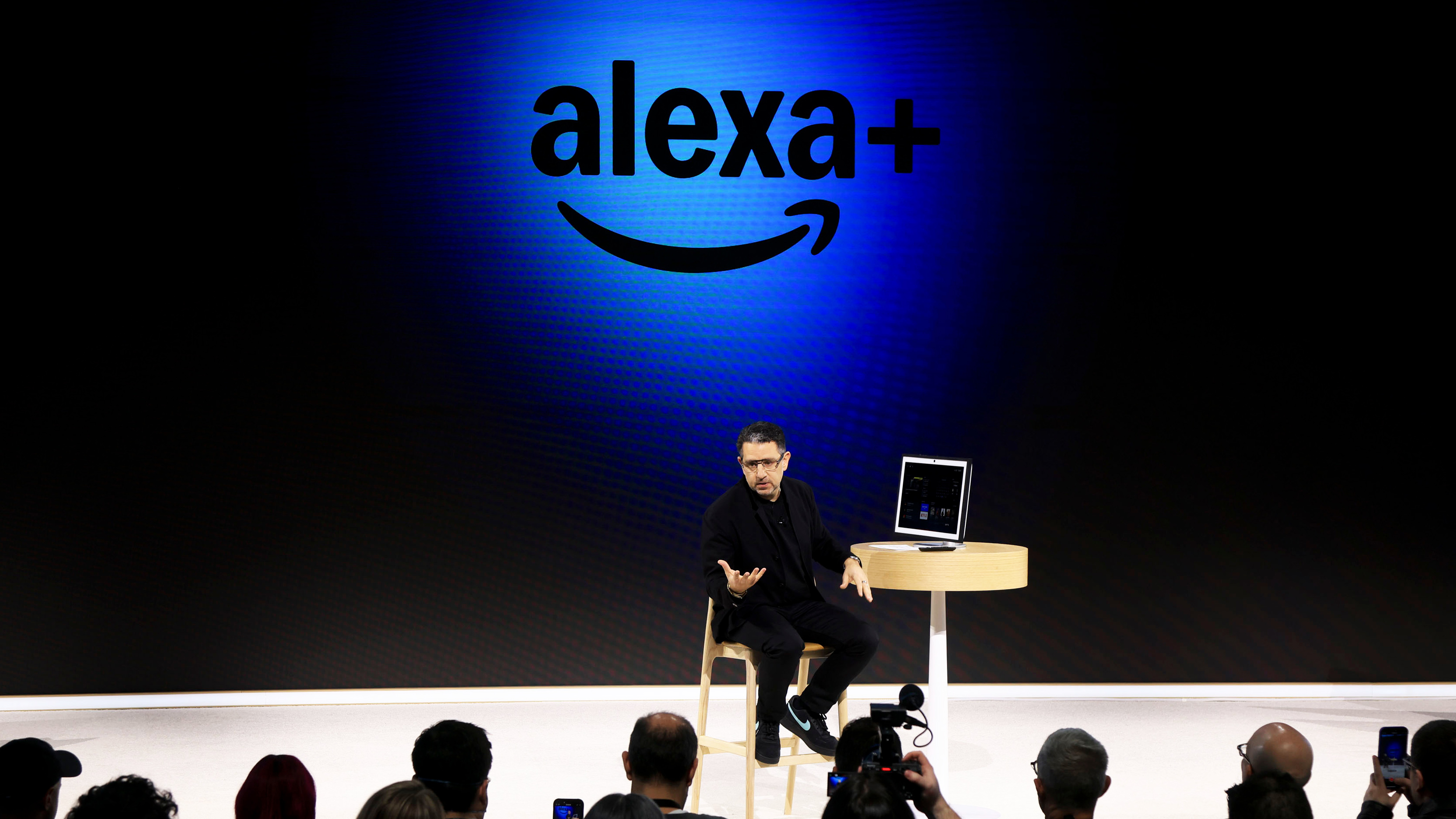 Panos Panay, senior vice president of devices and services at Amazon.com Inc., speaks during an unveiling event in New York, US, on Wednesday, Feb. 26, 2025. Amazon has rebooted Alexa with artificial intelligence, marking the biggest overhaul of the voice-activated assistant since its introduction over a decade ago. Photographer: Michael Nagle/Bloomberg via Getty Images