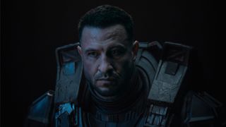 Master Chief (Pablo Schreiber) without his helmed on in "Halo" season 2