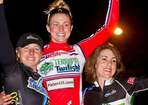 Terrapin Twilight Criterium women's podium (L-R): Laura Van Gilder (Mellow Mushroom-Rose Bandit Racing), Erica Allar (RideClean-Parentit.com), Sarah Fader (Pepper Palace-Spin-Tech Training)