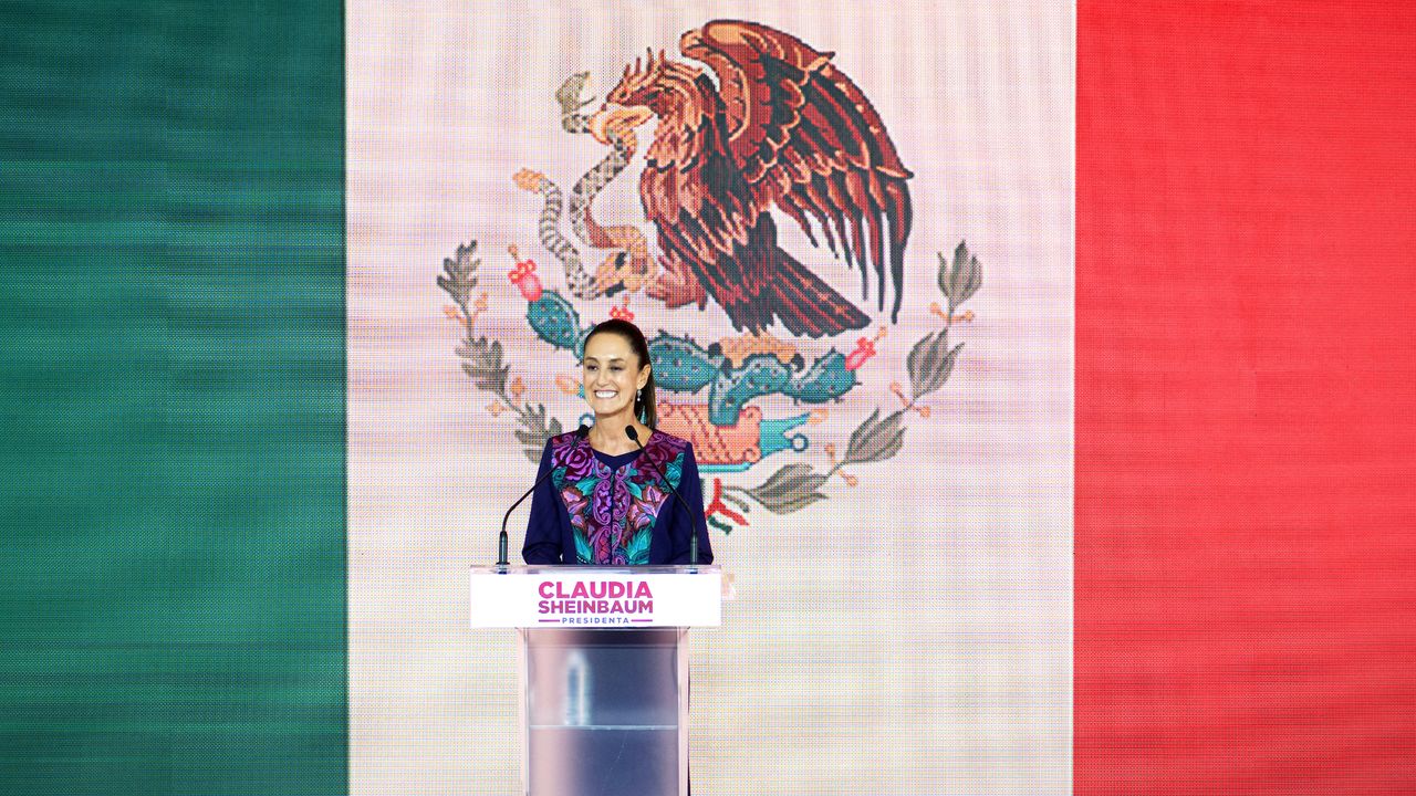 Claudia Steinbaum speaks to supporters after winning Mexican presidential race