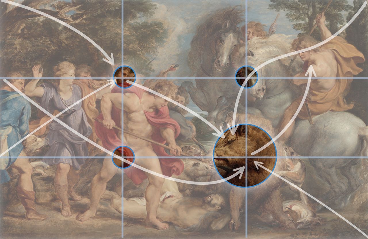 Smart positioning of focal points guides the eye around artwork