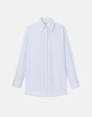 Stripe Cotton Poplin Button Sleeve Oversized Shirt