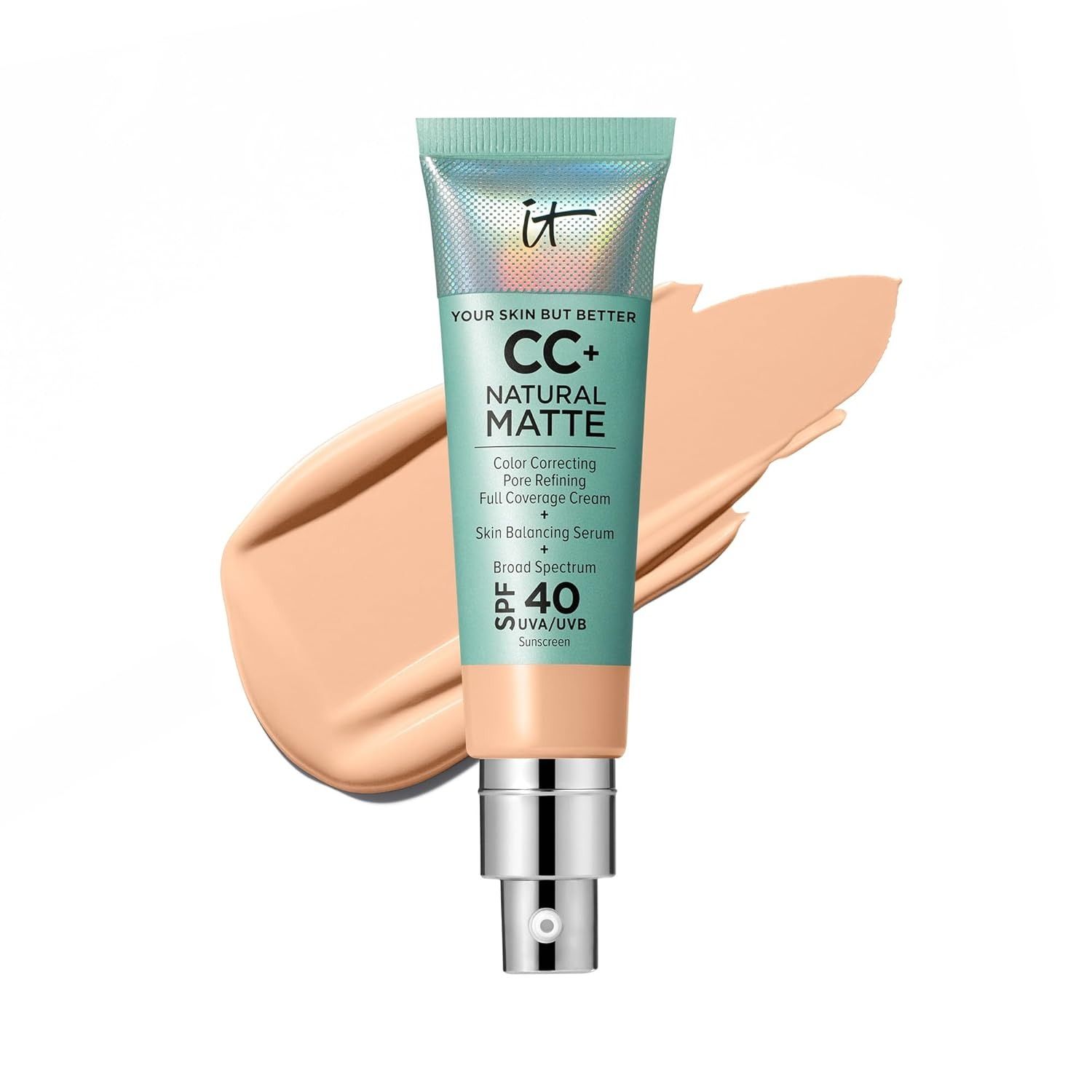 IT Cosmetics, It Cosmetics Cc+ Cream Natural Matte Foundation With Spf 40 - Shine-Reducing & Long-Wear Full Coverage Foundation for Oily Skin - With Hyaluronic Acid - Non-Comedogenic, Light Medium - 1.08 Fl Oz