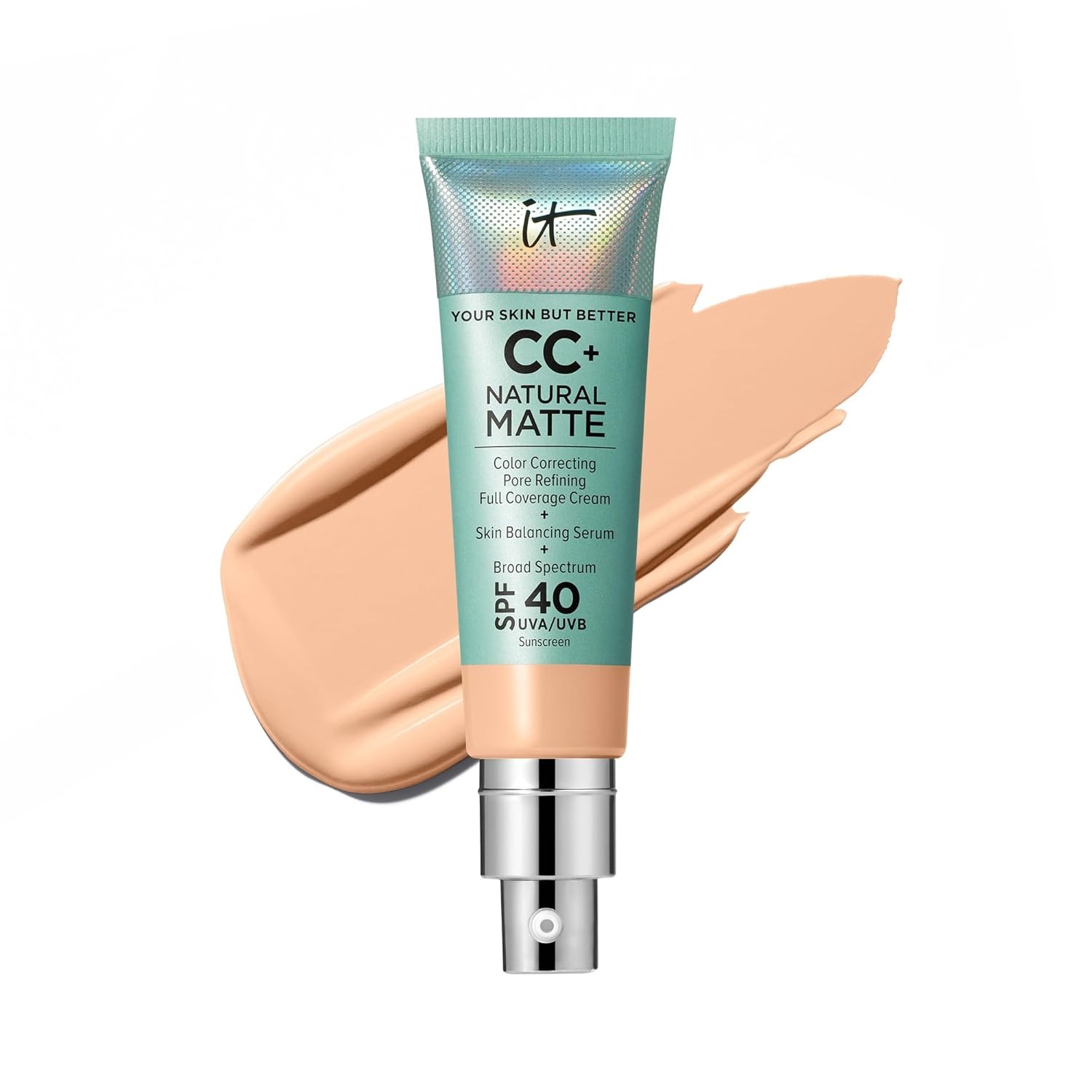 IT Cosmetics, It Cosmetics Cc+ Cream Natural Matte Foundation With Spf 40 - Shine-Reducing & Long-Wear Full Coverage Foundation for Oily Skin - With Hyaluronic Acid - Non-Comedogenic, Light Medium - 1.08 Fl Oz