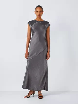 John Lewis Metallic Cap Sleeve Maxi Dress, Silver