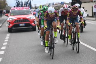 TORTONA ITALY MAY 17 LR Alexander Konychev of Italy and Veljko Stojni of Serbia and Team Corratec Selle Italia compete in the breakaway during the 106th Giro dItalia 2023 Stage 11 a 219km stage from Camaiore to Tortona UCIWT on May 17 2023 in Tortona Italy Photo by Tim de WaeleGetty Images