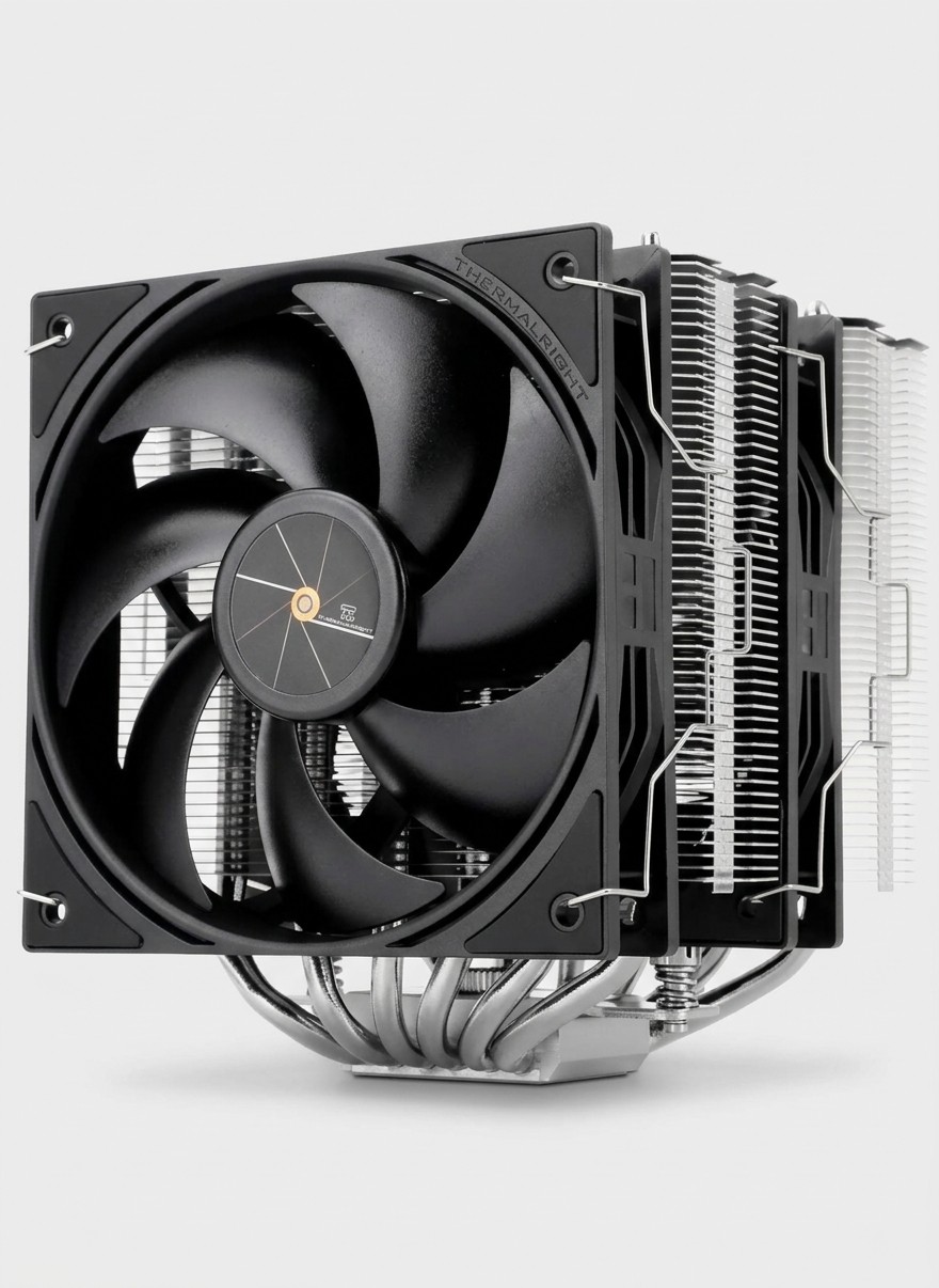 A Thermalright Peerless Assassin 120 SE V3 CPU air cooler on a grey background