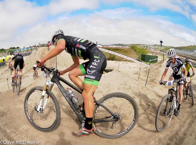 Riders riding a section of whoops and tight corners
