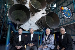 Left to right: Walt Cunningham, Mike Collins, Buzz Aldrin, Jack Schmitt.
