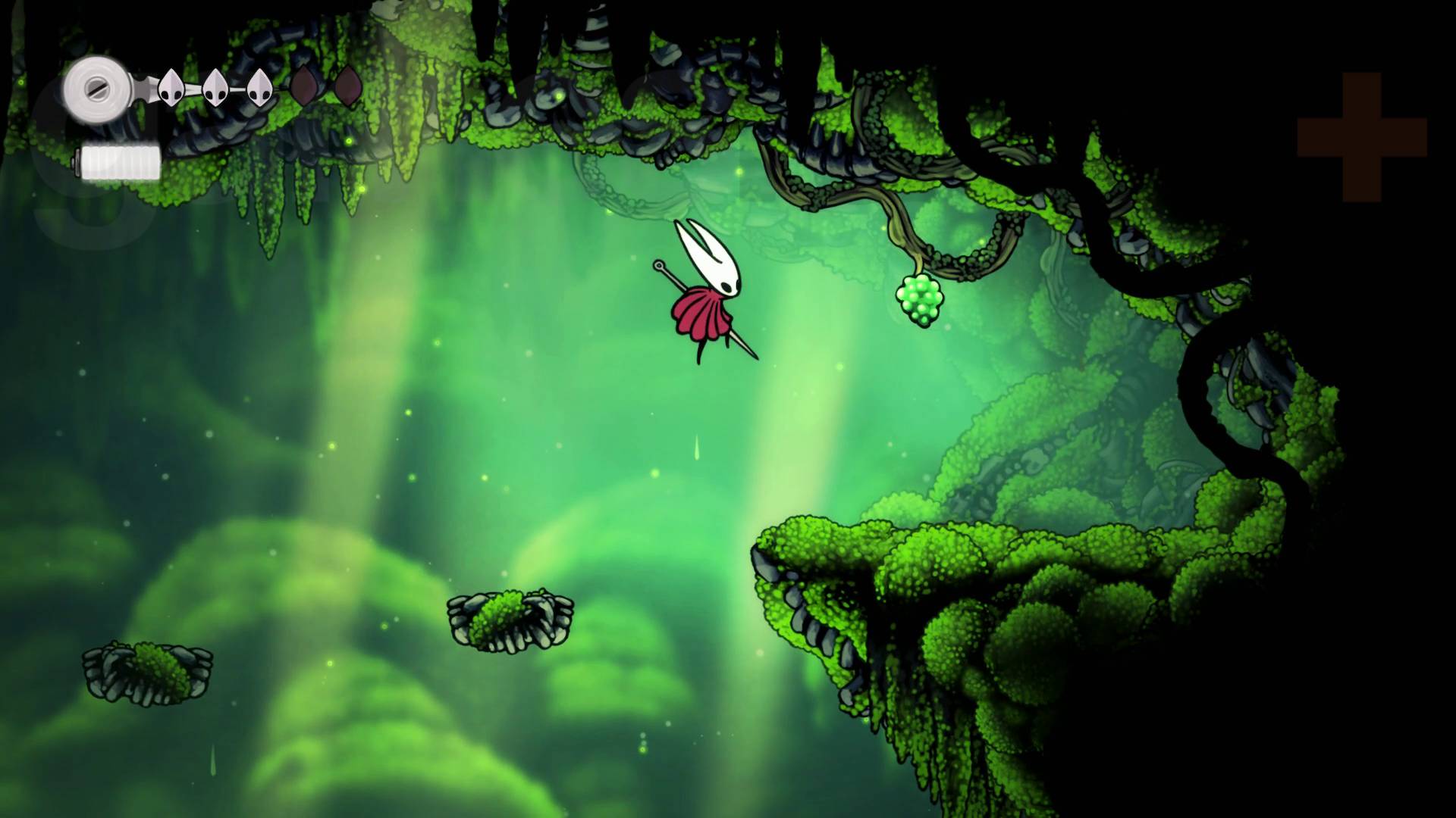 Hollow Knight Silksong mossberry on moss grotto ledge