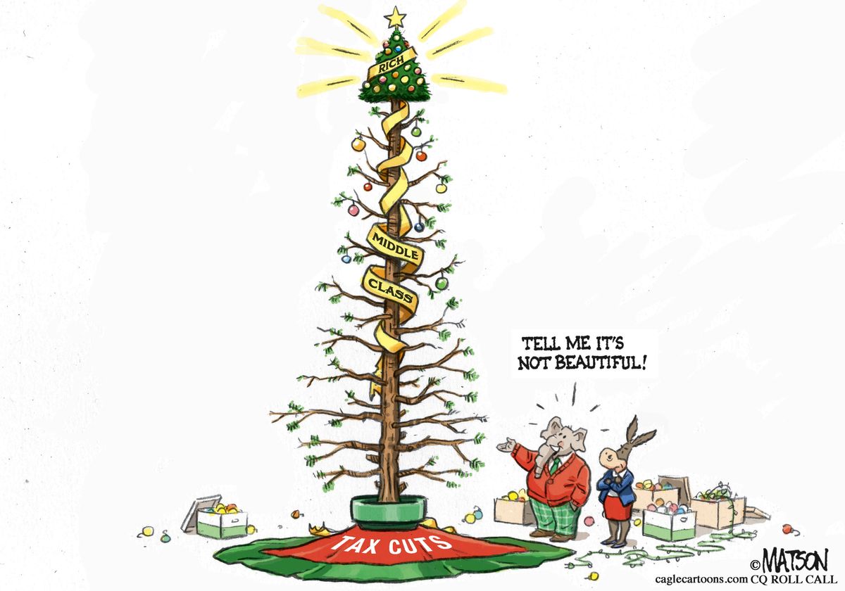 Political cartoon U.S. Christmas tax cuts wealthy middle class The Week