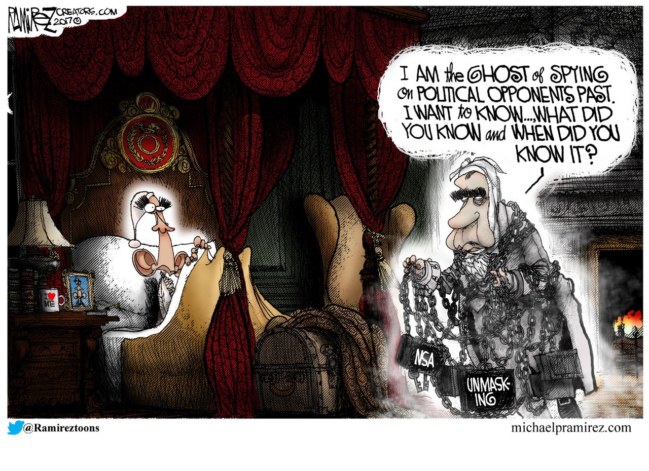 Political Cartoon U.S. Obama wiretap spying political opponents Christmas Carol