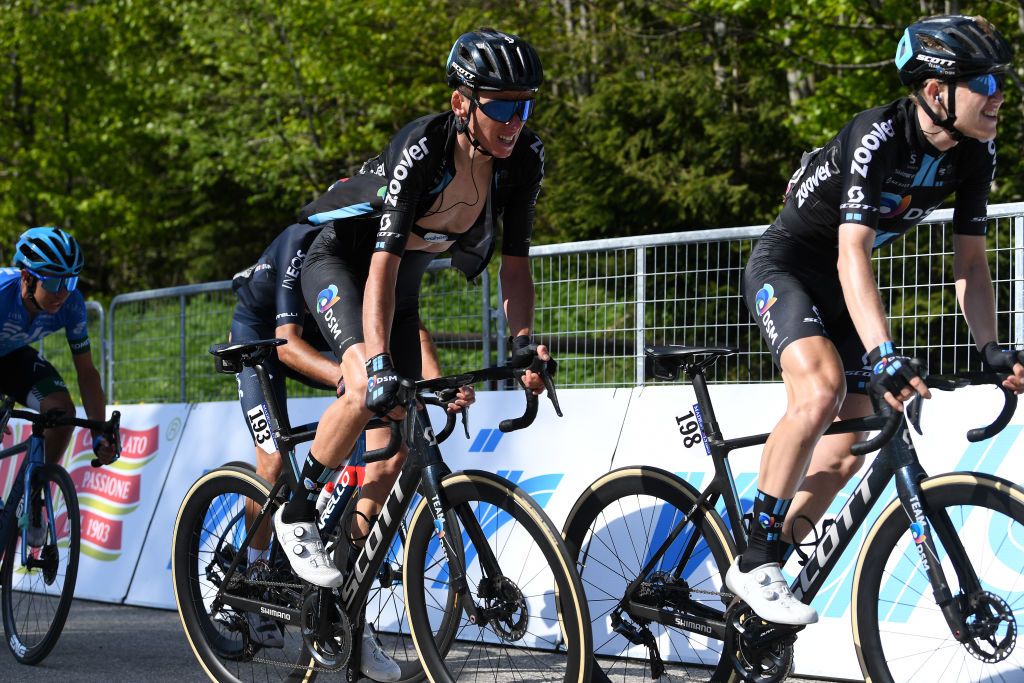 SEGA DI ALA ITALY MAY 26 Romain Bardet of France Michael Storer of Australia and Team DSM during the 104th Giro dItalia 2021 Stage 17 a 193km stage from Canazei to Sega di Ala 1246m UCIworldtour girodiitalia Giro on May 26 2021 in Sega di Ala Italy Photo by Tim de WaeleGetty Images