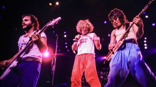 Michael Anthony, Sammy Hagar, Eddie Van Halen perform at the Boston Garden, Boston, MA on August 14, 1986