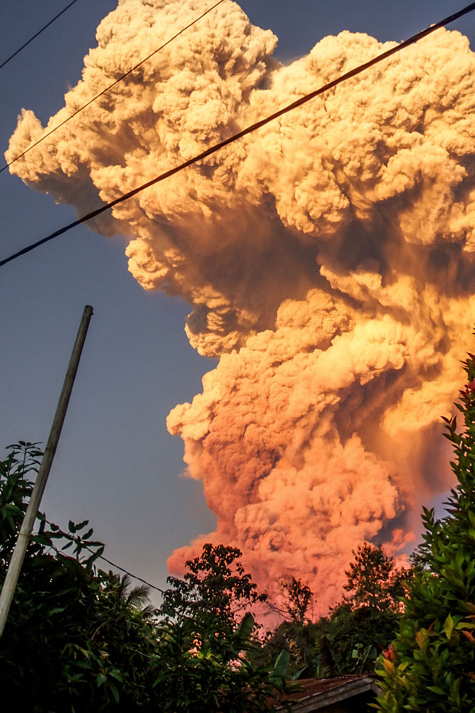 Ash column from an eruption of Mount Lewoboti Laki-laki in Indonesia.