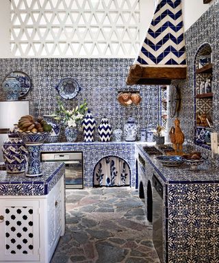 Blue and white tiled mexican decor kitchen