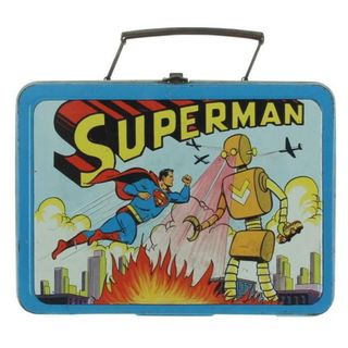 lunch box with superman and white background