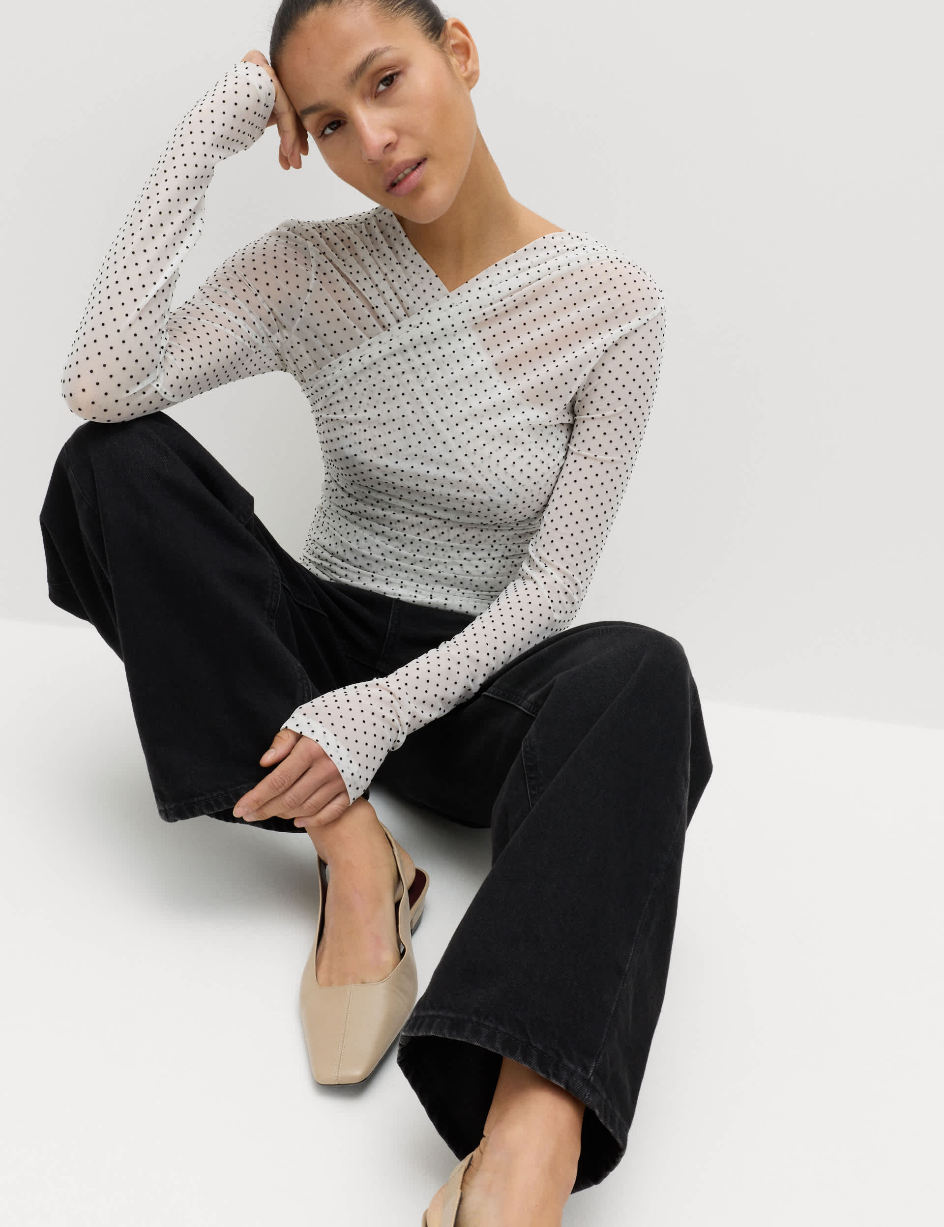 Mesh Polka Dot Wrap Top