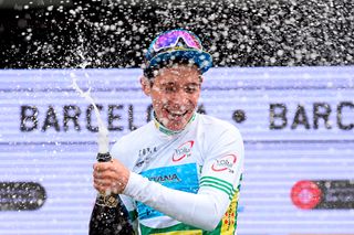 Miguel Angel Lopez celebrates winning the 2019 Volta a Catalunya