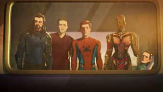 Spiderman, Bruce Banner, Okoye, Bucky Barnes, Hope Pym in What If,