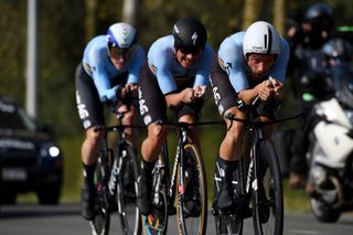 BRUGES BELGIUM SEPTEMBER 22 Victor Campenaerts of Belgium sprints during the 94th UCI Road World Championships 2021 Team Time Trial Mixed Relay a 445km race from KnokkeHeist to Bruges flanders2021 TT on September 22 2021 in Bruges Belgium Photo by Tim de WaeleGetty Images
