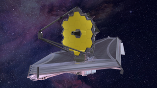 An artist's depiction of the James Webb Space Telescope fully deployed in space.