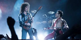 Brian May and Freddie Mercury on stage in Bohemian Rhapsody