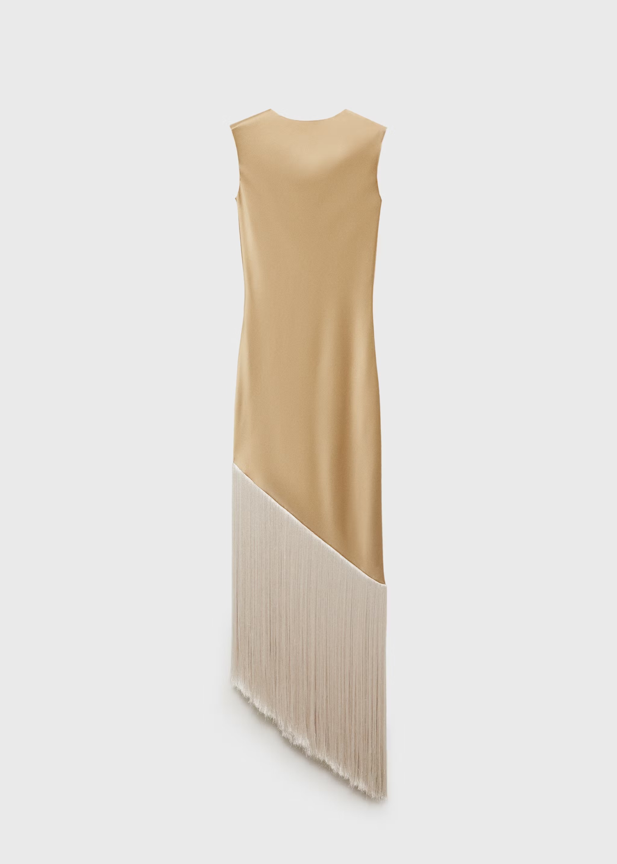 MANGO, Asymmetrical Satin Dress With Fringes