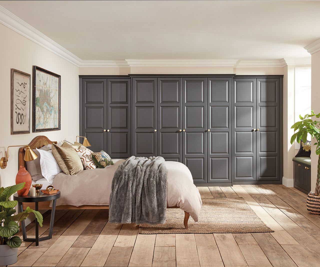 grey fitted wardrobes in bedroom