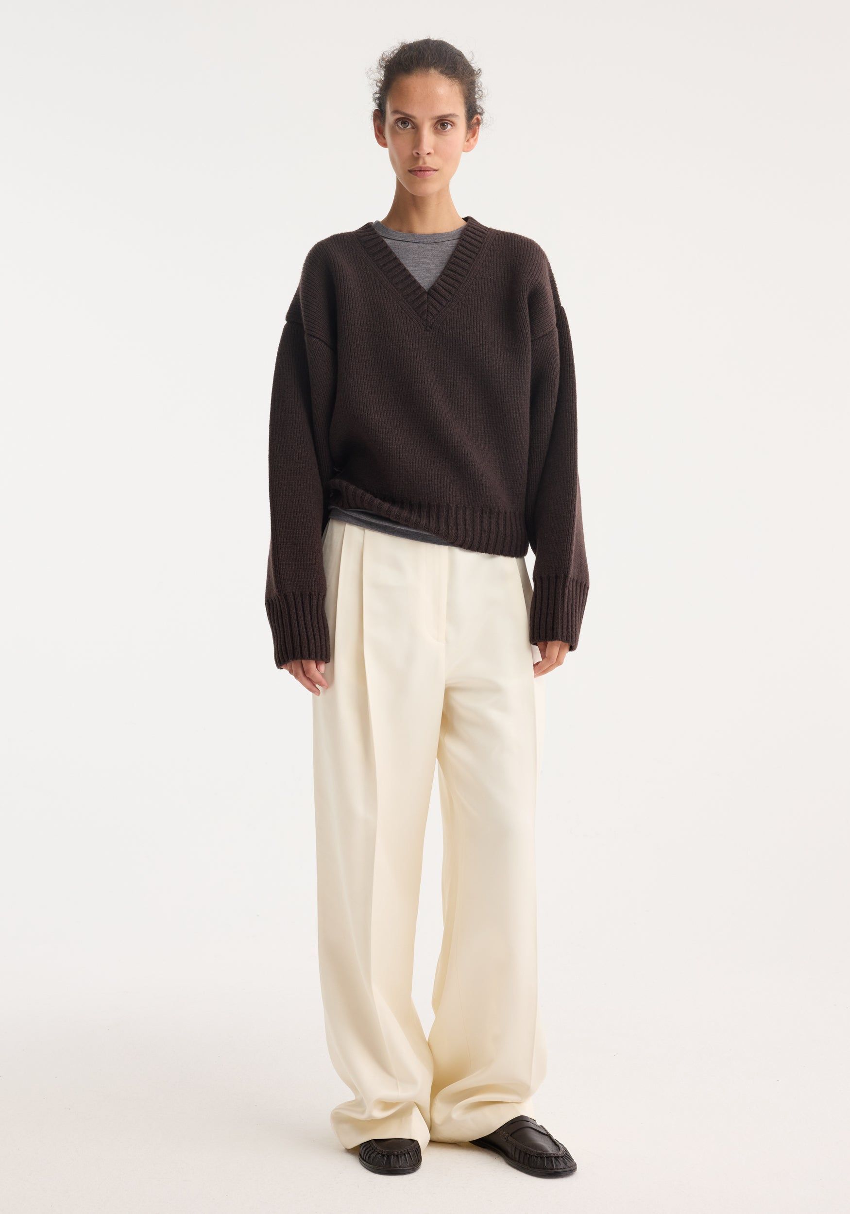 Sculptural Compact V-Neck | Dark Brown