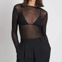 NA-KD, Round Neck Fitted Mesh Top