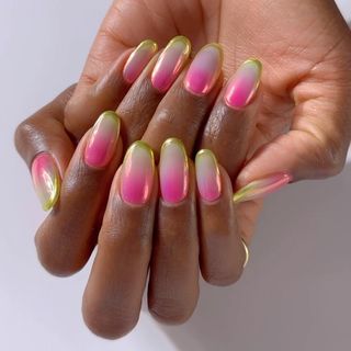 Pink and Gold French Aura Nails