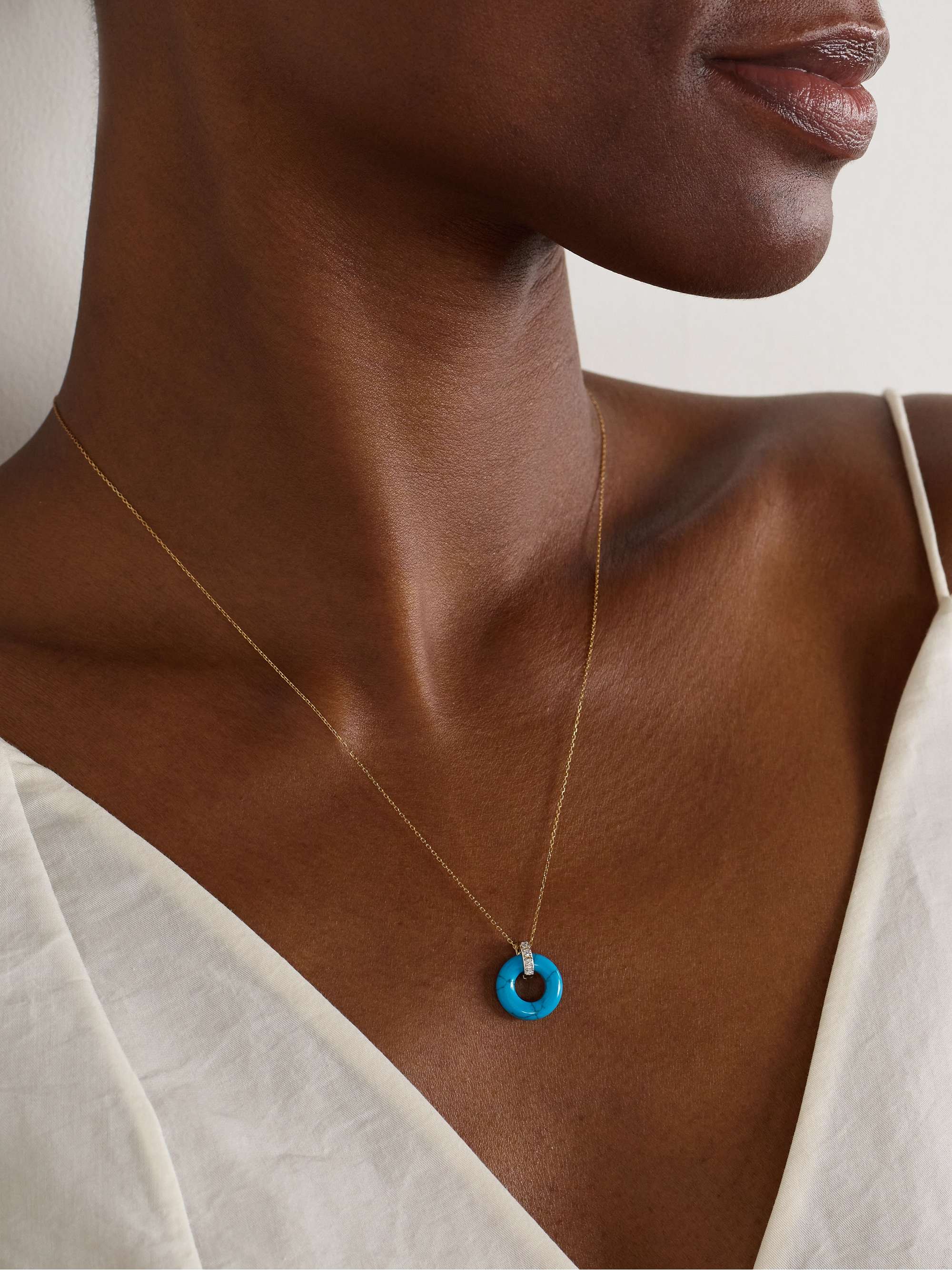 Donut 14-Karat Yellow and White Gold, Turquoise and Diamond Necklace