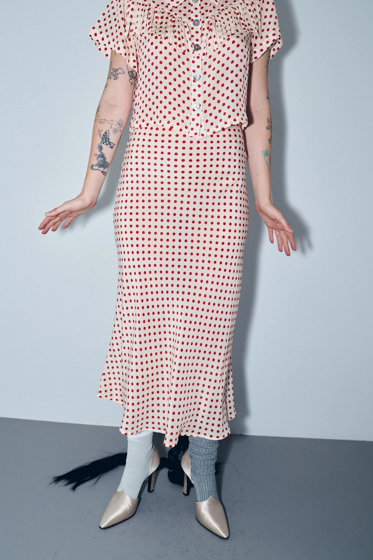 Fashion Brand Company, Silk Skirt Red Polka Dot
