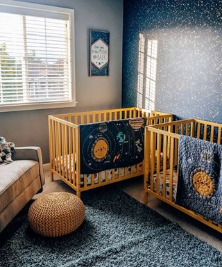 Twin nursery idea with planet celestial theme by @word.to.your.moms