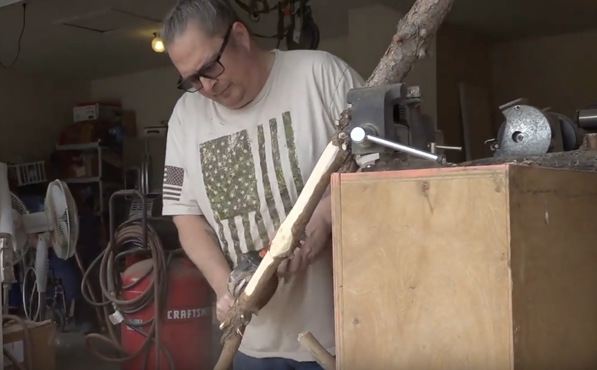 Texas man uses donated Christmas trees to make free canes for veterans