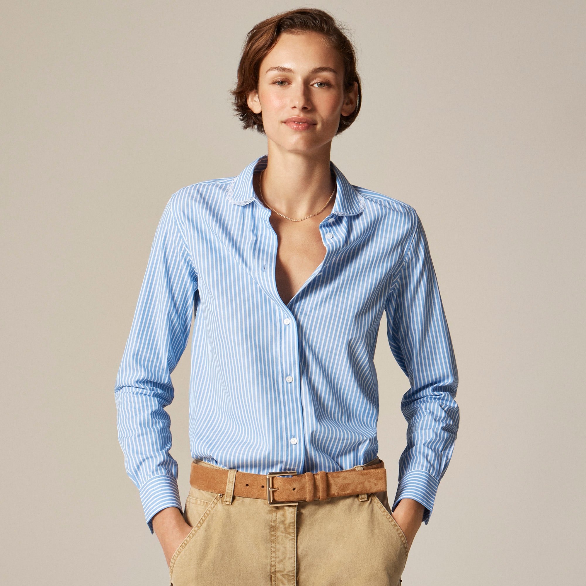 Jules Club-Collar Shirt in Striped Cotton Poplin
