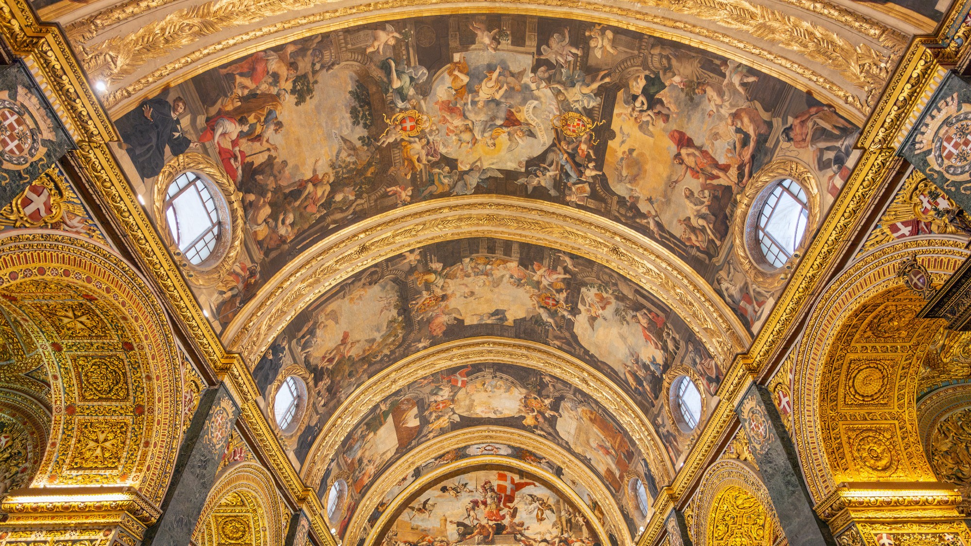 The gilded ceiling at St. John's Co-Cathedral in Valletta, Malta