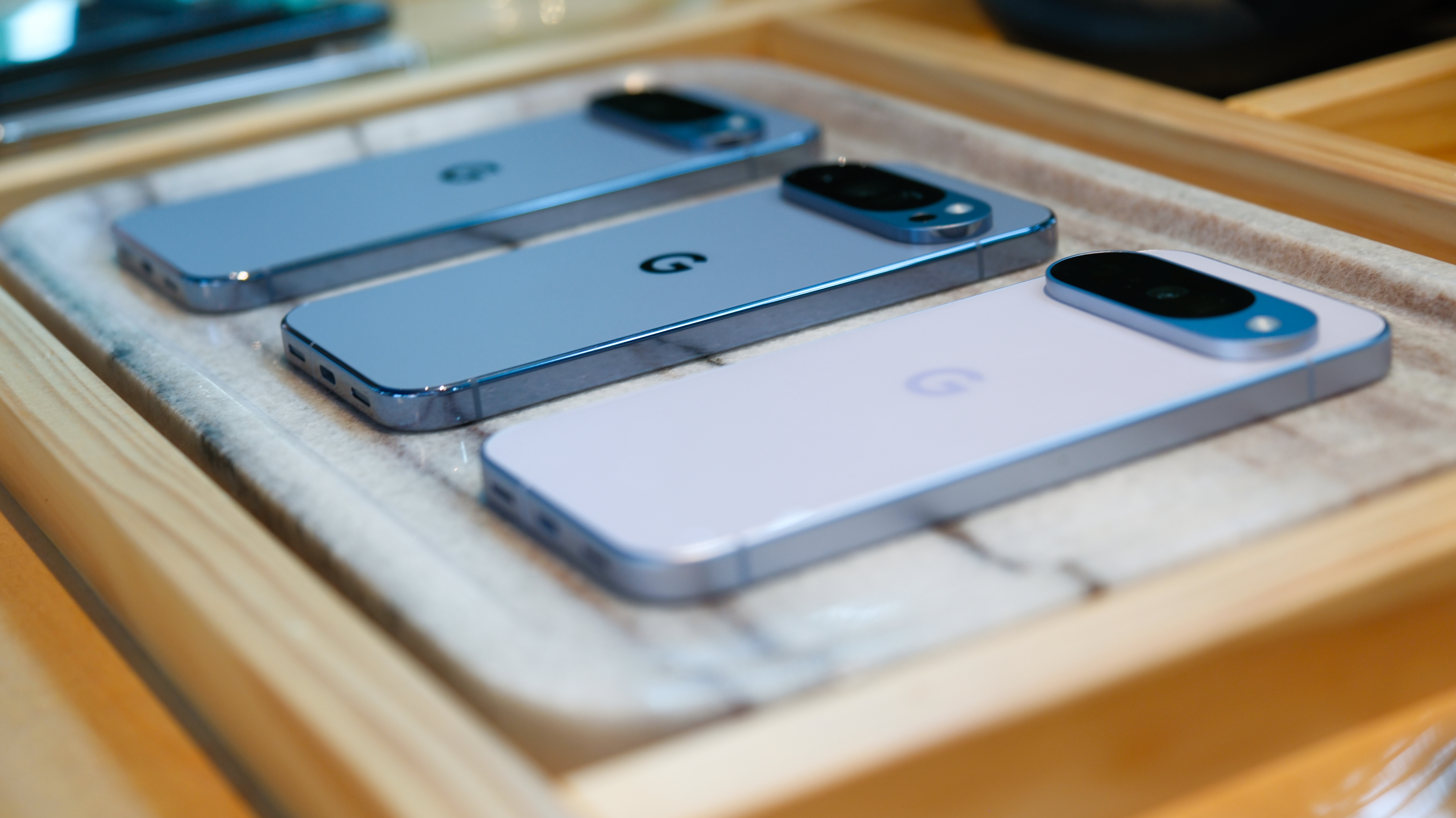 Google Pixel 10 next to Pixel 10 Pro and Pixel 10 Pro XL