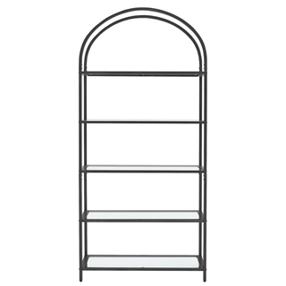 Black curved etagere bookcase